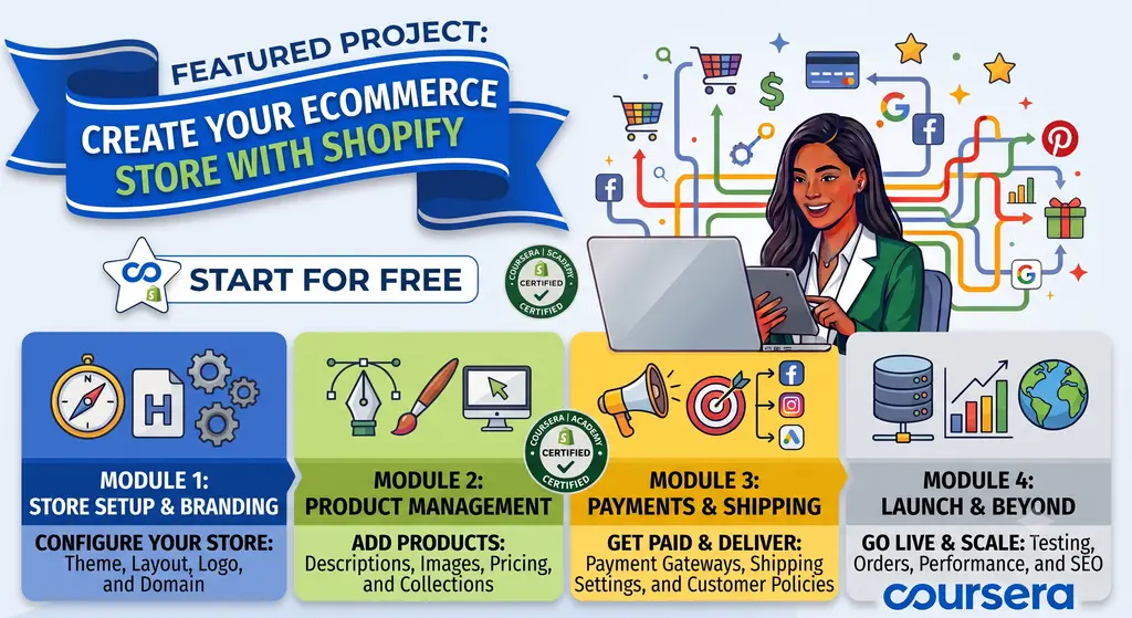 Create an Ecommerce Store With Shopify Coursera course banner